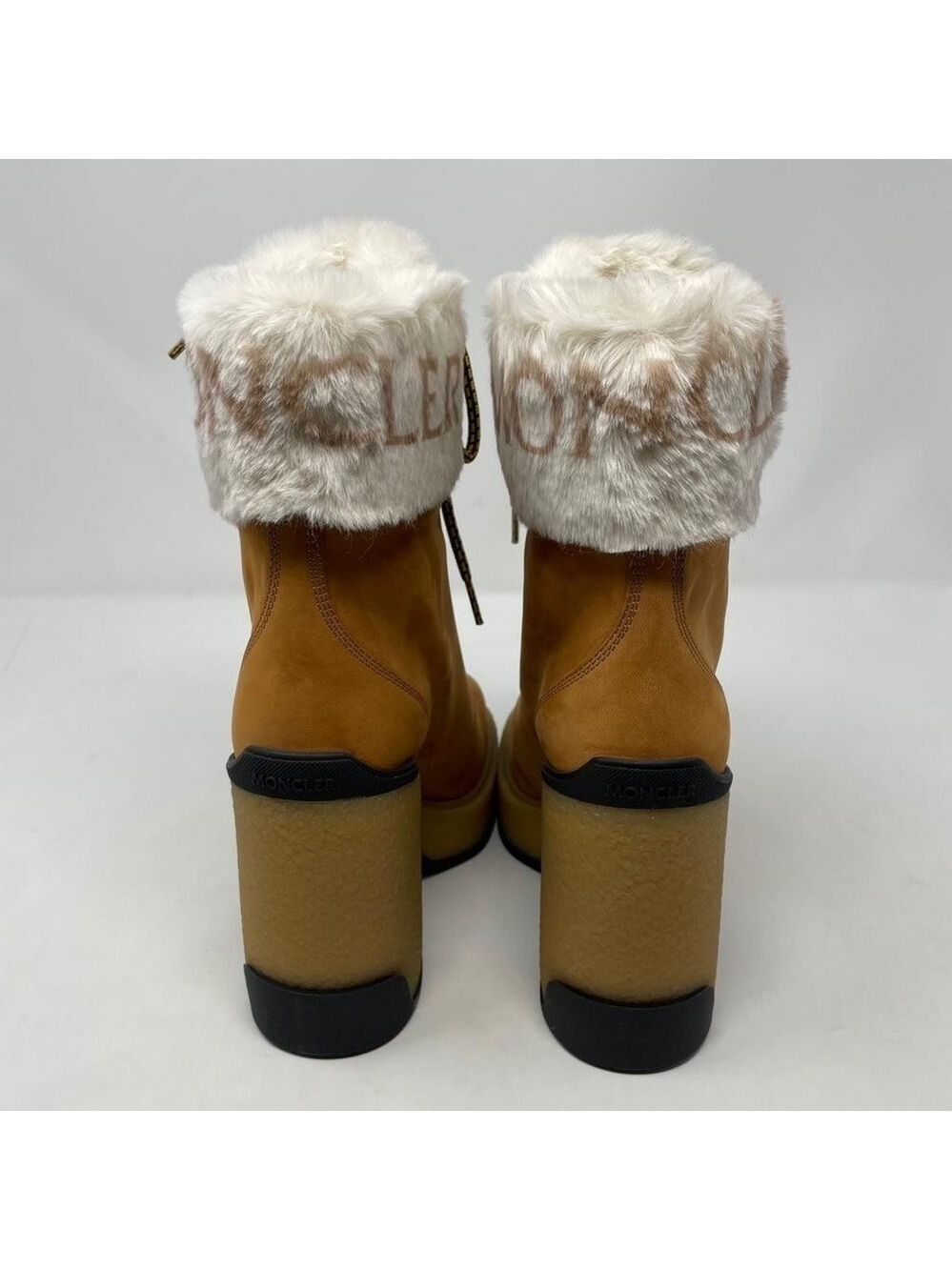 NIB Moncler Claudia Faux Fur Suede Block Heel Ankle Booties - Picture 9 of 11